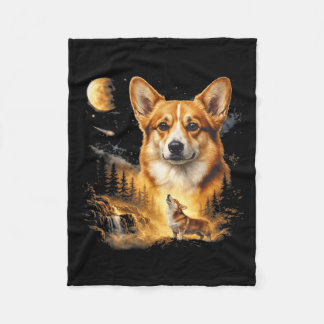 Corgi Howling to The Moon Vintage 90s Funny Dog Fleece Blanket