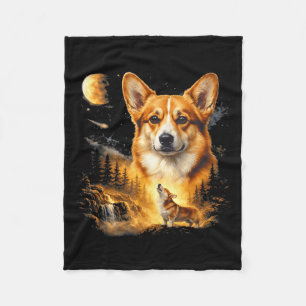 Corgi howling to the moon vintage 90s funny dog fleece blanket