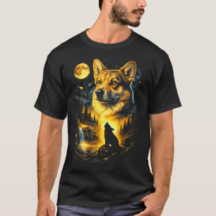 Corgi howling to the moon vintage 90s funny dog T-Shirt