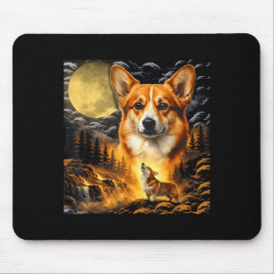 Corgi howling to the moon, vintage moon 90s animal mouse mat