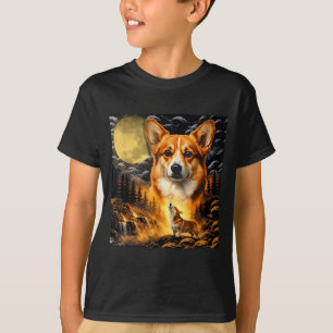Corgi howling to the moon, vintage moon 90s animal T-Shirt