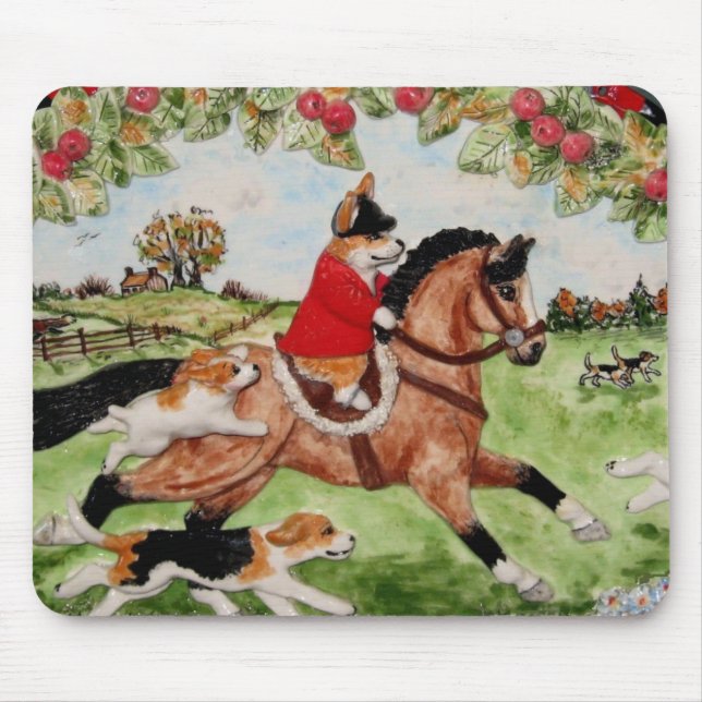 Corgi Huntsman Rides to Hounds Mouse Mat (Front)