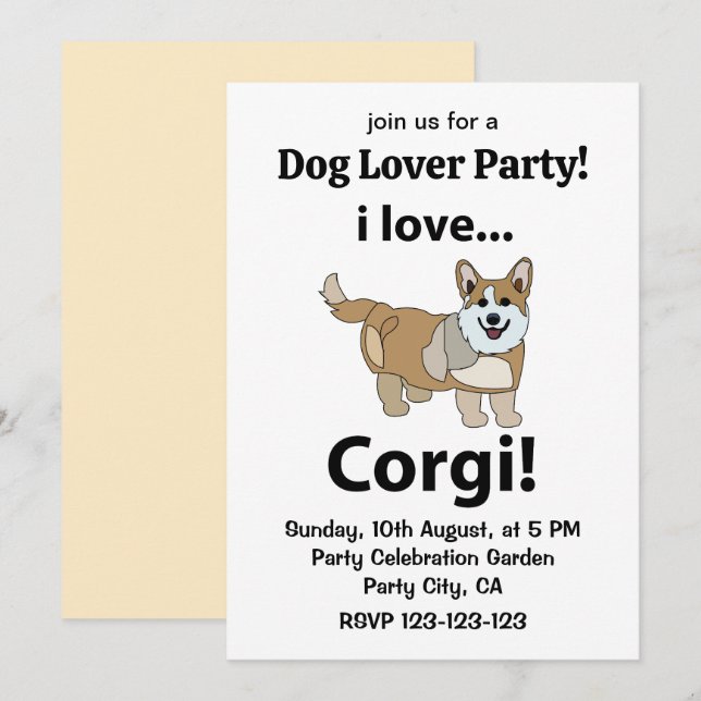 Corgi I Love Corgi  Invitation (Front/Back)