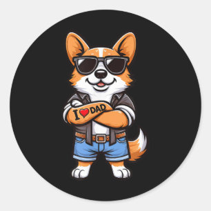 Corgi I Love Dad Funny Dog Tattoo Classic Round Sticker