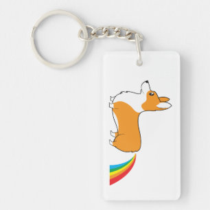Corgi illustration rainbow poop key ring