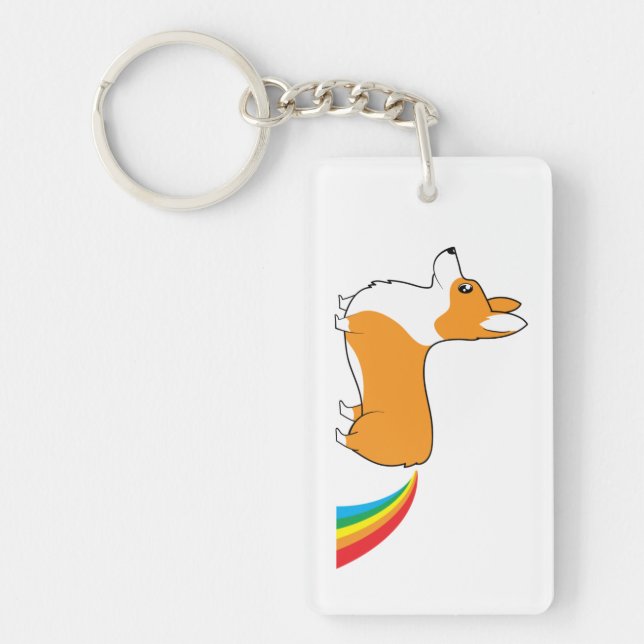 Corgi illustration rainbow poop key ring (Front)