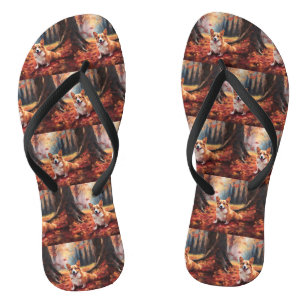 Corgi in Autumn Leaves Fall Inspire Flip Flops