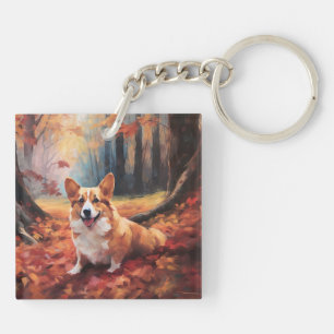 Corgi in Autumn Leaves Fall Inspire Key Ring