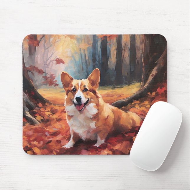 Corgi in Autumn Leaves Fall Inspire Mouse Mat (With Mouse)