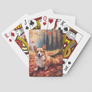 Corgi in Autumn Leaves Fall Inspire Playing Cards