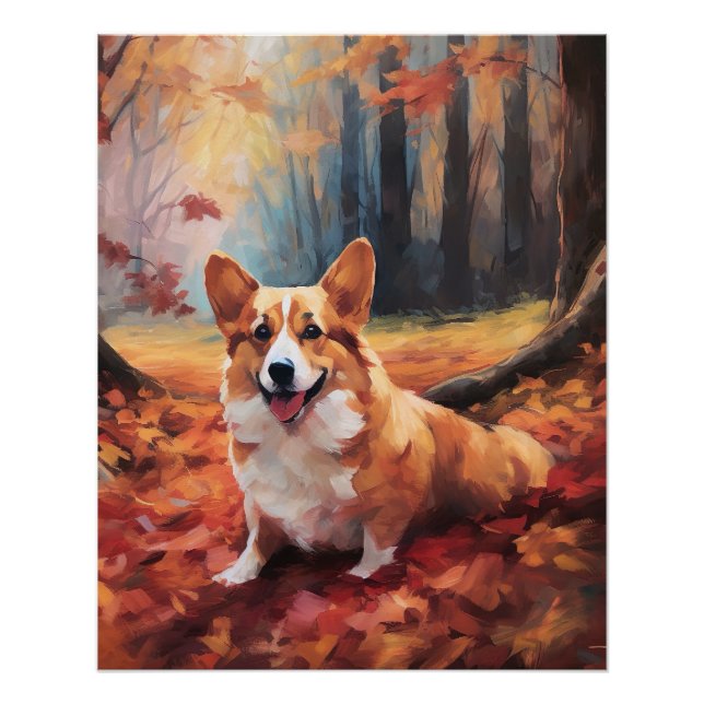 Corgi in Autumn Leaves Fall Inspire Poster (Front)