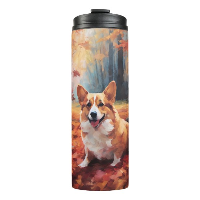 Corgi in Autumn Leaves Fall Inspire Thermal Tumbler (Front)
