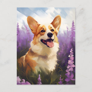 Corgi in Lavender field Postcard