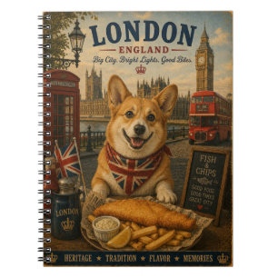 Corgi in London Vintage Travel Art Notebook