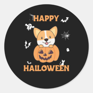 Corgi In Pumpkin Cute Dogs Happy Halloween Classic Round Sticker