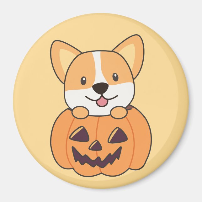 Corgi In Pumpkin Cute Dogs Happy Halloween Magnet (Front)