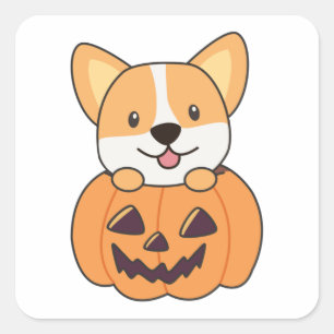 Corgi In Pumpkin Cute Dogs Happy Halloween Square  Square Sticker
