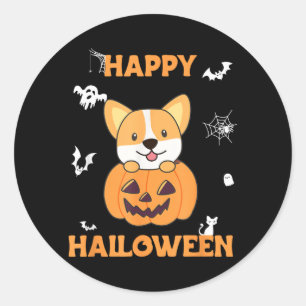 Corgi In Pumpkin Dogs Happy Halloween Classic Round Sticker