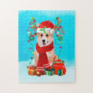 Corgi in snow with Christmas gifts  Jigsaw Puzzle