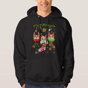 Corgi In Socks Christmas Santa Hat Xmas Light Dog Hoodie