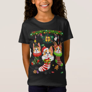 Corgi In Socks Christmas Santa Hat Xmas Light Dog T-Shirt