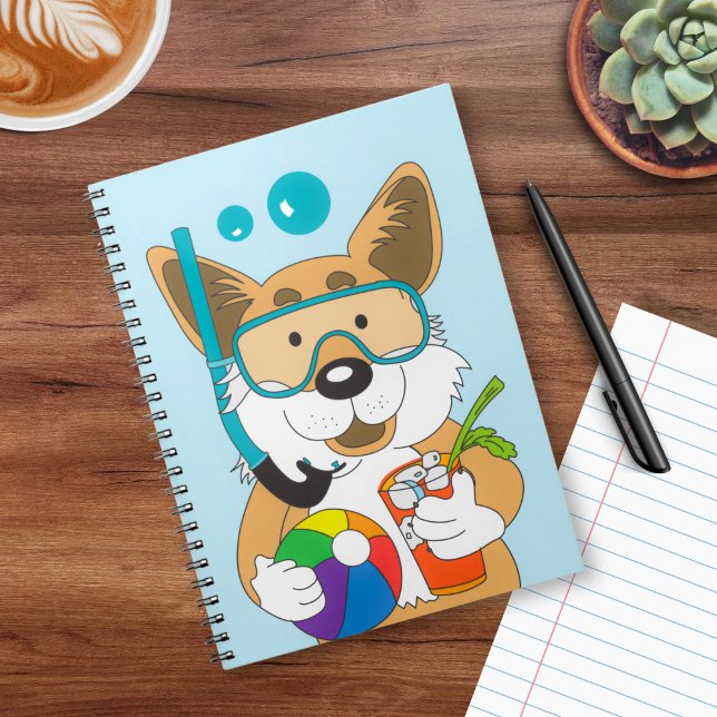 Corgi in Summer Scuba Diver Cocktail Cute Dog  Notebook (Corgi in Summer Snorkel Beach Ball Ready for the Pool Spiral Notebook Corgi Dog Gift)