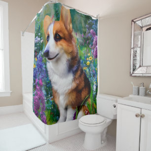Corgi in the Garden Shower Curtain