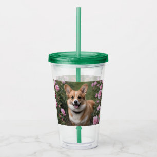 Corgi In The Pink Roses, Acrylic Tumbler