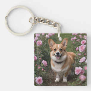 Corgi In The Pink Roses, Key Ring