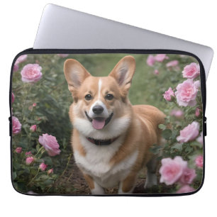 Corgi In The Pink Roses, Laptop Sleeve