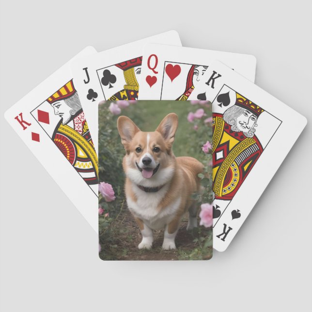 Corgi In The Pink Roses, Playing Cards (Back)