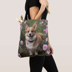 Corgi In The Pink Roses, Tote Bag