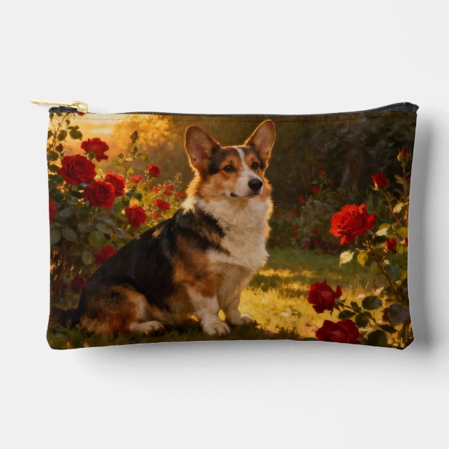 Corgi in the Roses I Accessory Pouch (Front)