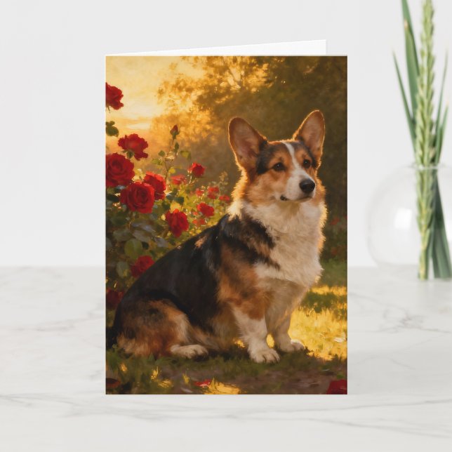 Corgi in the Roses I Blank Card (Front)