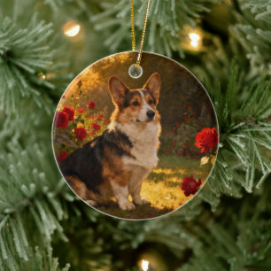 Corgi in the Roses I Ceramic Tree Decoration