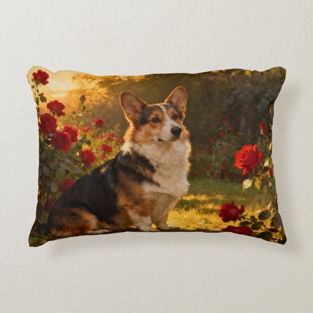 Corgi in the Roses I Decorative Cushion (Front)
