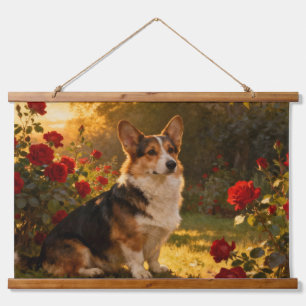 Corgi in the Roses I Hanging Tapestry