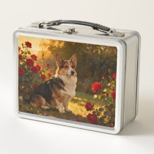Corgi in the Roses I Metal Lunch Box