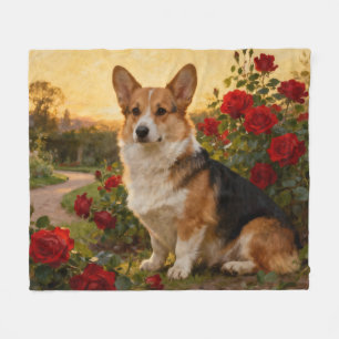 Corgi in the Roses II Fleece Blanket