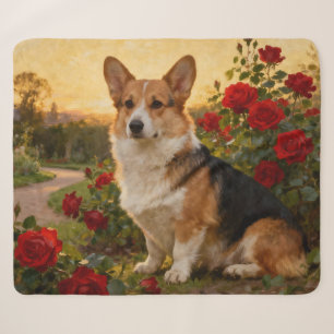 Corgi in the Roses II Sherpa Blanket