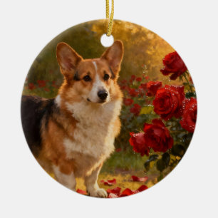 Corgi in the Roses V Ceramic Tree Decoration