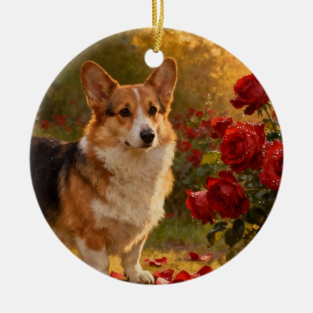Corgi in the Roses V Ceramic Tree Decoration (Front)
