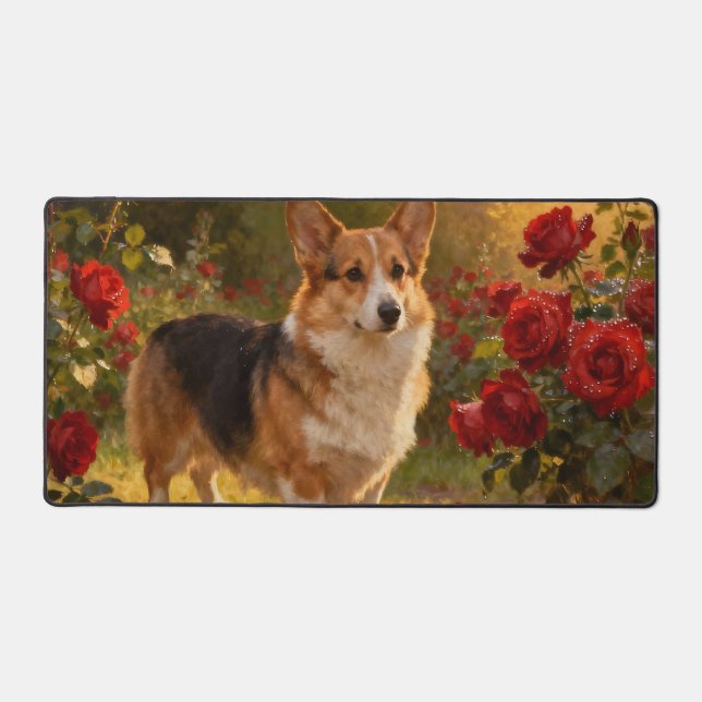 Corgi in the Roses V Desk Mat (Front)