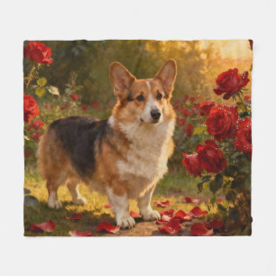 Corgi in the Roses V Fleece Blanket
