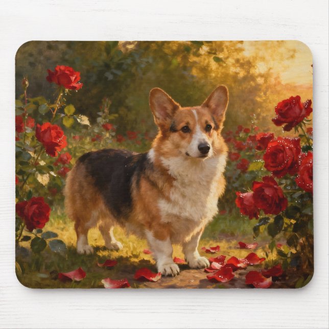 Corgi in the Roses V Mouse Mat (Front)