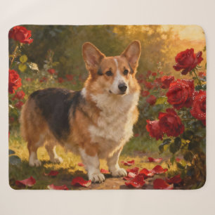 Corgi in the Roses V Sherpa Blanket