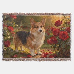 Corgi in the Roses V Throw Blanket