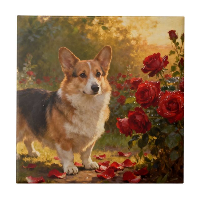 Corgi in the Roses V Tile (Front)