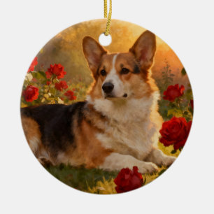 Corgi in the Roses VI Ceramic Tree Decoration