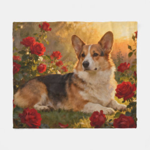 Corgi in the Roses VI Fleece Blanket